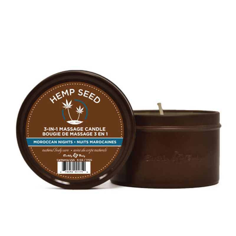3 in 1 Hemp Seed Round Tin Massage Candle Moroccan Nights 6 oz.