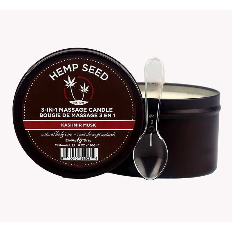 3 in 1 Hemp Seed Massage Candle Kashmir Musk 6 oz.