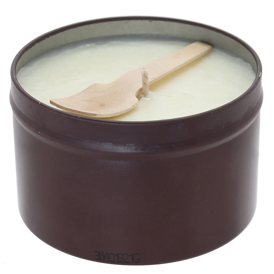 3 in 1 Hemp Seed Round Tin Massage Candle Wood On The Fire 6oz.