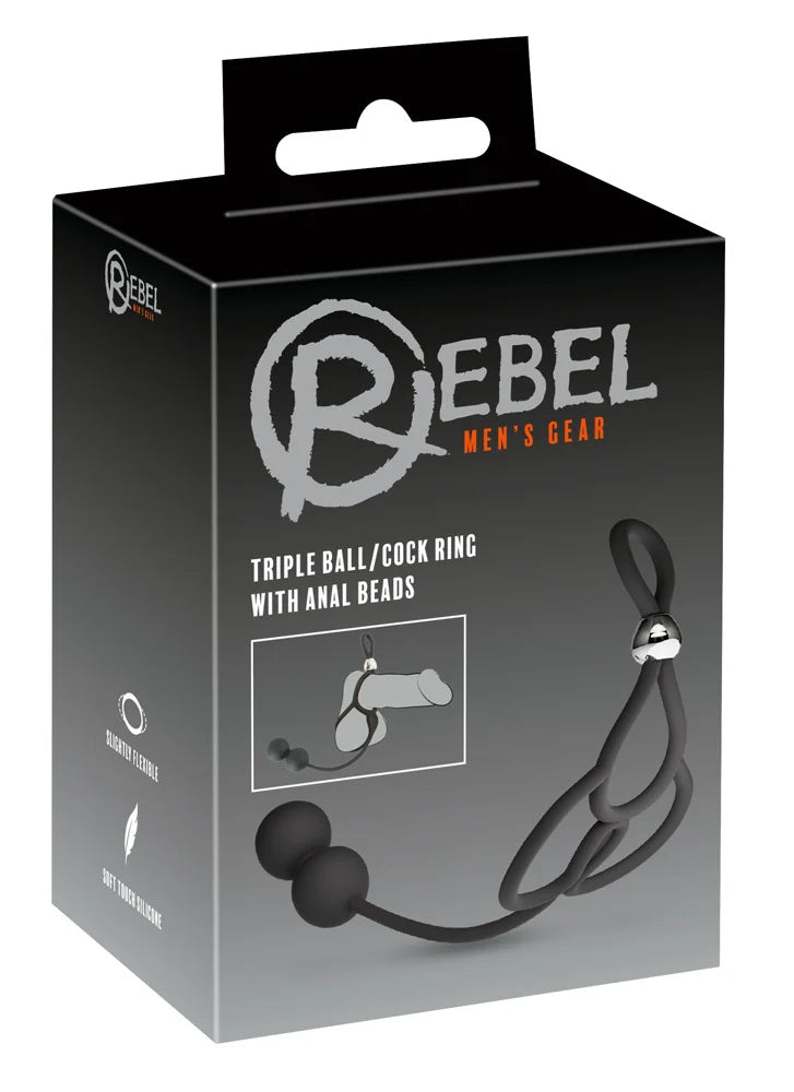 Rebel Triple Ball /Cock Ring With Anal Beads