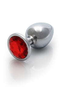 Ouch Metal Butt Plug Large Silver-Ruby Red