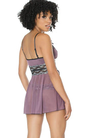 Coquette Baby Doll & G String Mauve & Black Small