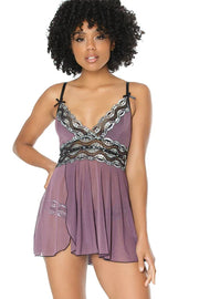Coquette Baby Doll & G String Mauve & Black Small