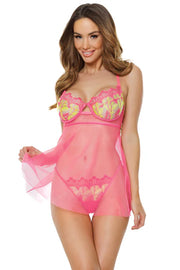 Coquette Babydoll&G-String Medium Neon Pink