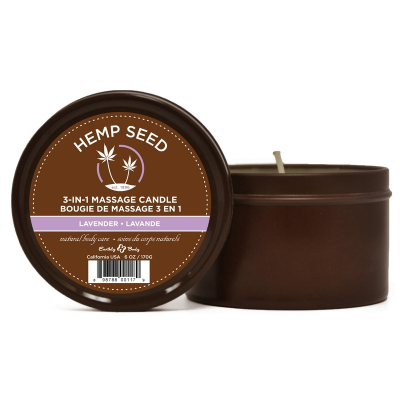 3 in 1 Hemp Seed Round Tin Massage Candle Lavender 6 oz.