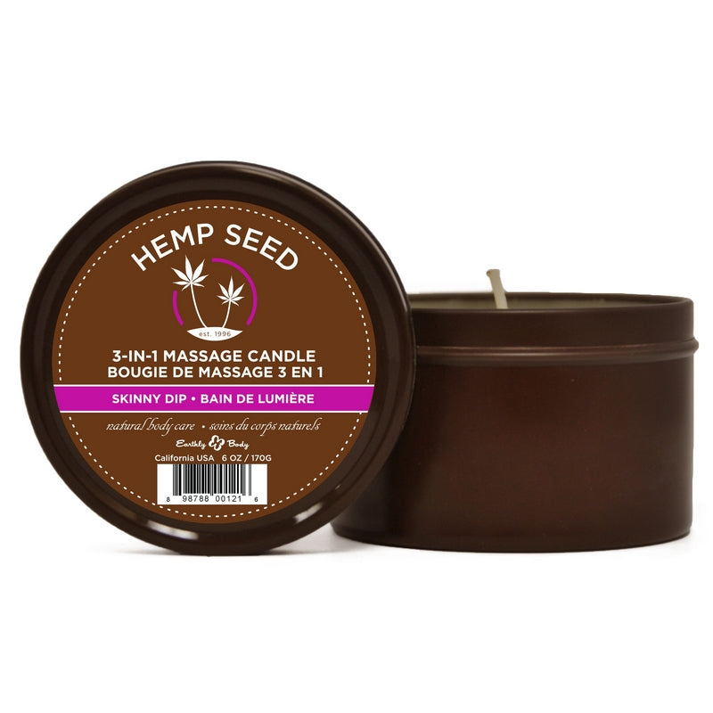 3 in 1 Hemp Seed Round Tin Massage Candle Skinny Dip 6 oz.