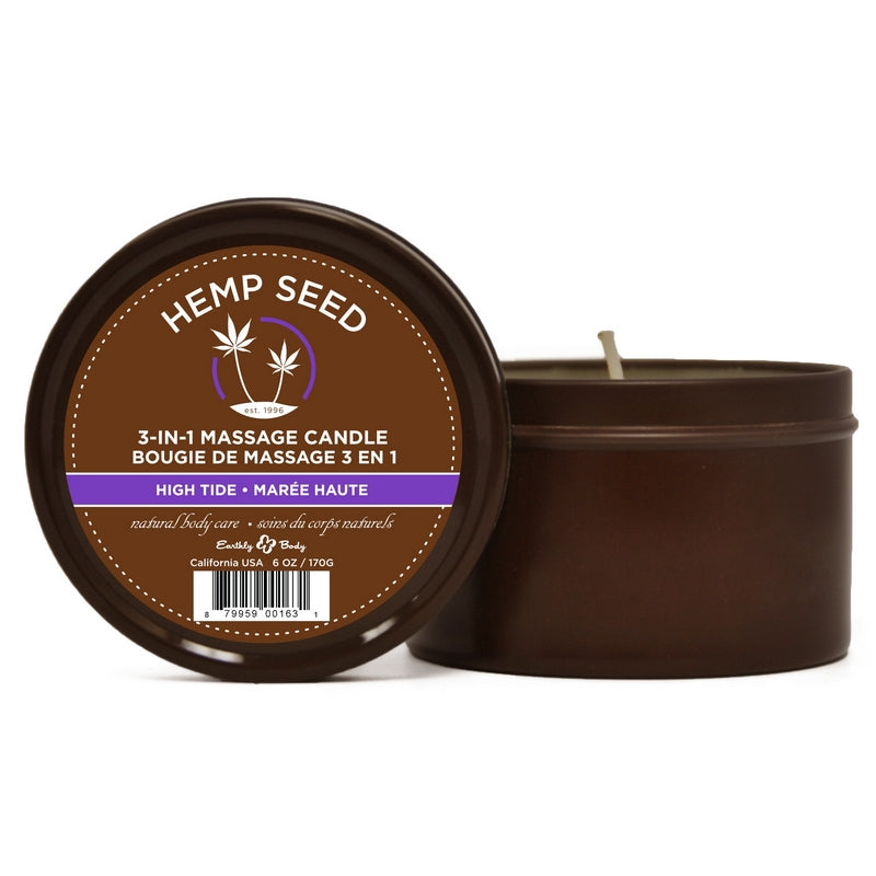 3 in 1 Hemp Seed Round Tin Massage Candle High Tide 6 oz.
