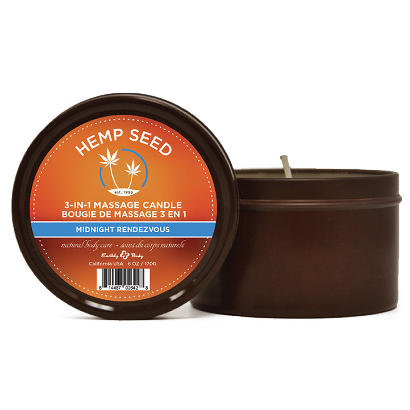 3 in 1 Round Hemp Seed Tin Massage Candle 6 oz. Midnight Rendezvous