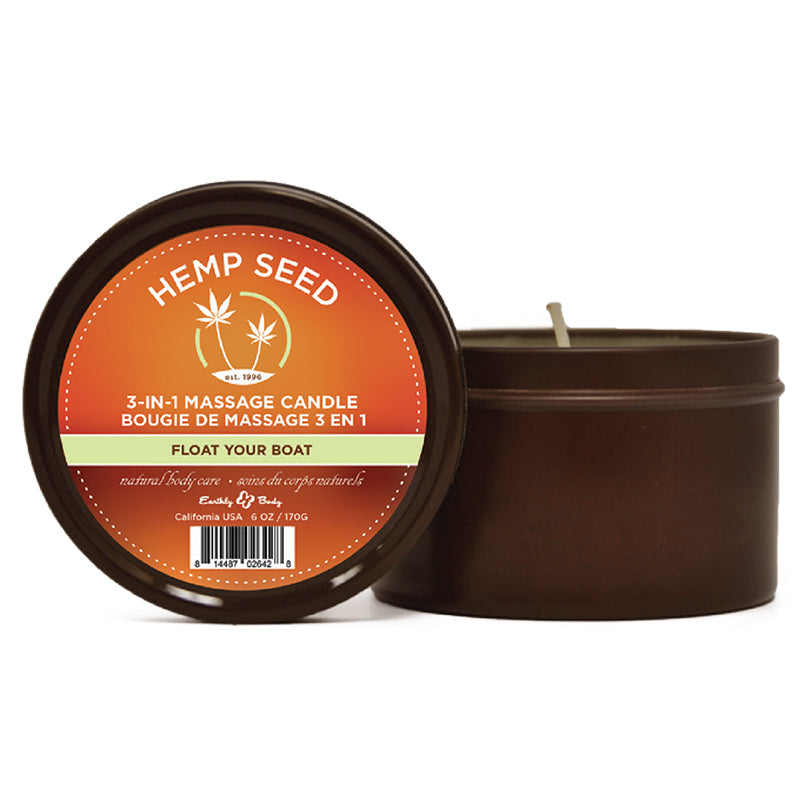 3 in 1 Round Hemp Seed Tin Massage Candle 6 oz. Float Your Boat