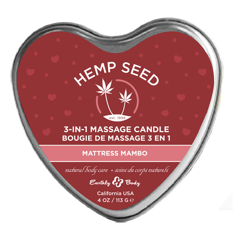 3 in 1 Hemp Seed Heart Tin Edible Massage Candle Mattress Mambo 4.7 oz.