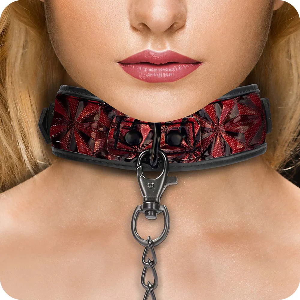 OUCH Luxury Collar with Leash Burgundy