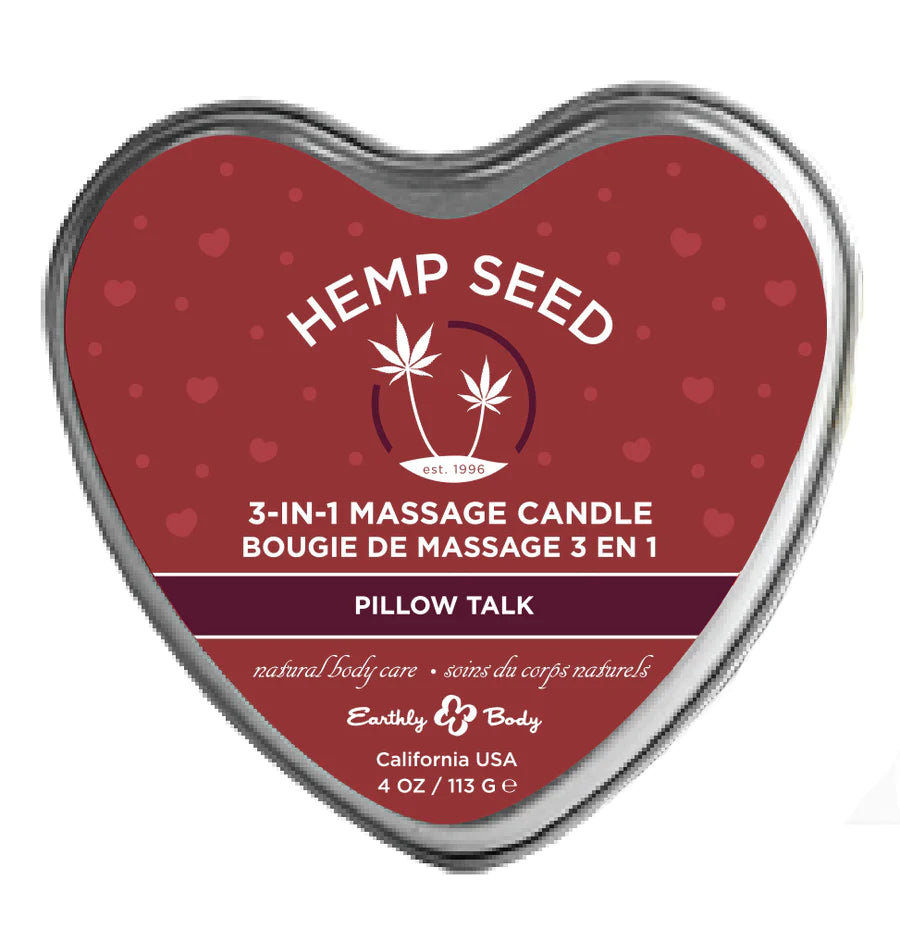 3 in 1 Hemp Seed Heart Shape Massage Candle Pillow Talk 4 oz.