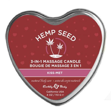 3 in 1 Hemp Seed Heart Shape Massage Candle Kiss-Met 4 oz.