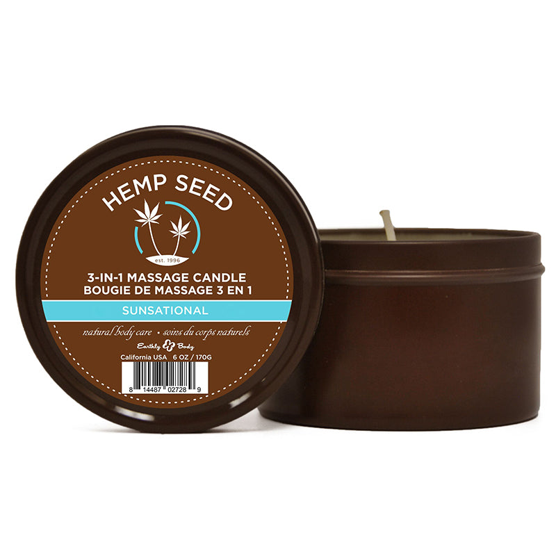 3 in 1 Hemp Seed Round Tin Massage Candle Sunsational 6 oz.