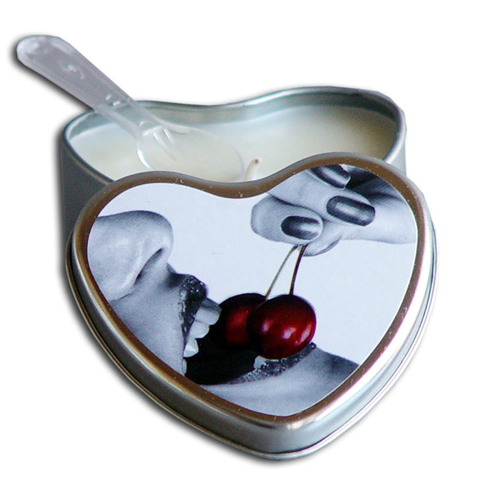 3 in 1 Hemp Seed Heart Tin Edible Massage Candle Cherry 4.7 oz.