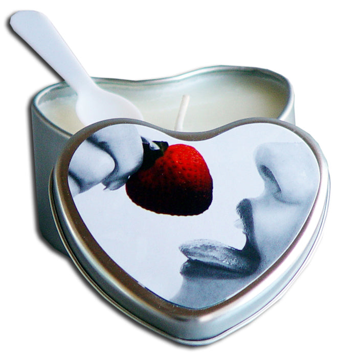 3 in 1 Hemp Seed Heart Tin Edible Massage Candle Strawberry 4.7 oz.