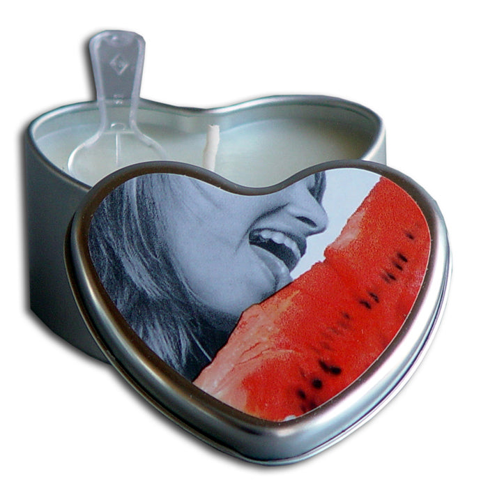 3 in 1 Hemp Seed Heart Tin Edible Massage Candle Watermelon 4.7 oz.