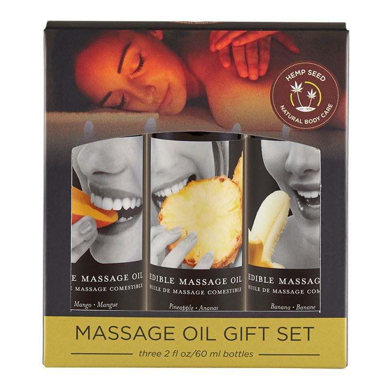 Hemp Seed Edible Massage Oil Gift Set Mango, Banana & Pineapple