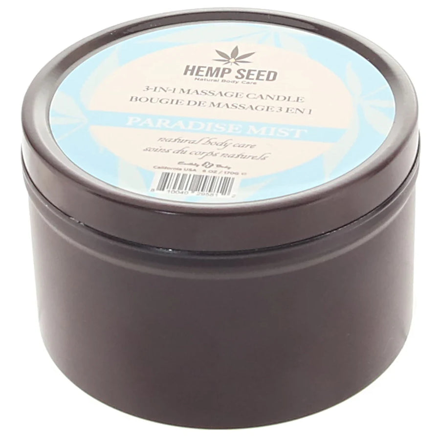 3 in 1 Hemp Seed Round Tin Massage Candle Paradise Mist 6 oz.