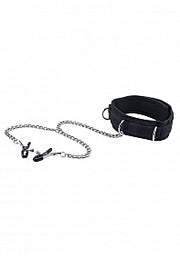 Black & White Velcro Collar w/ Nipple Clamps