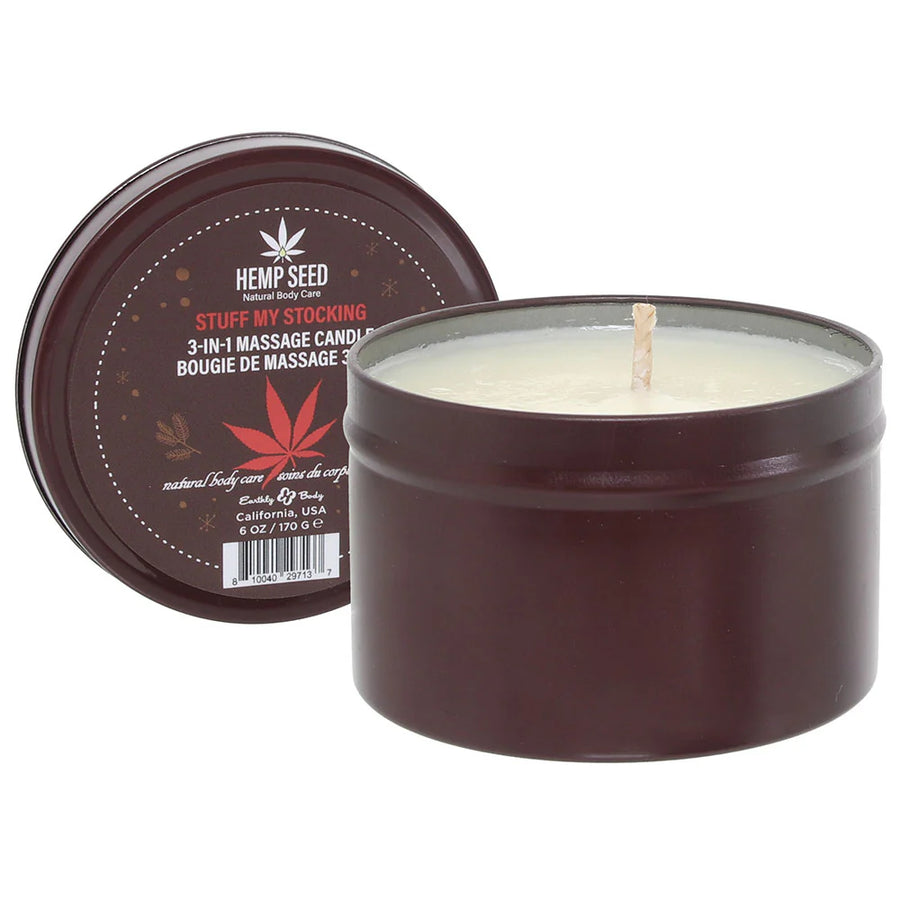 3 in 1 Hemp Seed Round Tin Massage Candle Stuff My Stocking 6 oz.