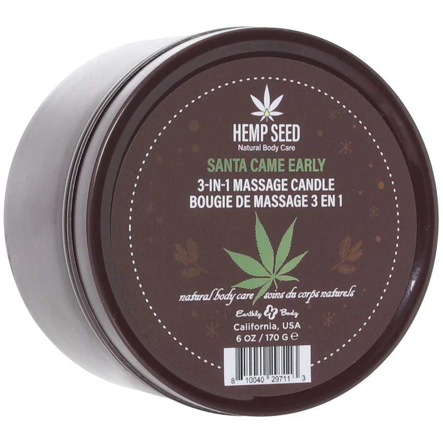 3 in 1 Hemp Seed Round Tin Massage Candle Santa Came Early 6 oz.