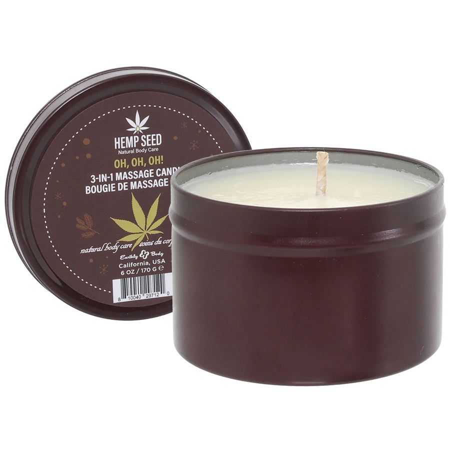 3 in 1 Hemp Seed Round Tin Massage Candle OH, OH, OH! 6 oz.