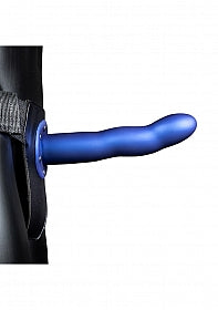 Ouch 8” Hollow Strap On Textured Curved Metallic Blue