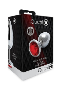 Ouch Metal Butt Plug Large Silver-Ruby Red