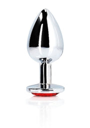 Ouch Metal Butt Plug Large Silver-Ruby Red