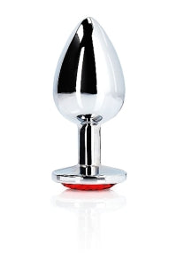 Ouch Metal Butt Plug Large Silver-Ruby Red