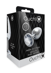 Ouch Metal Butt Plug Medium Silver Diamond