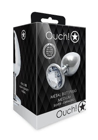 Ouch Metal Butt Plug Medium Silver Diamond