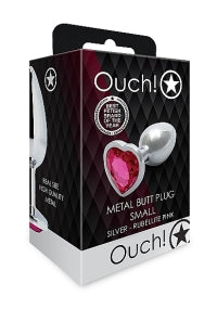 Ouch Metal Butt Plug Medium Silver Rubellite Pink