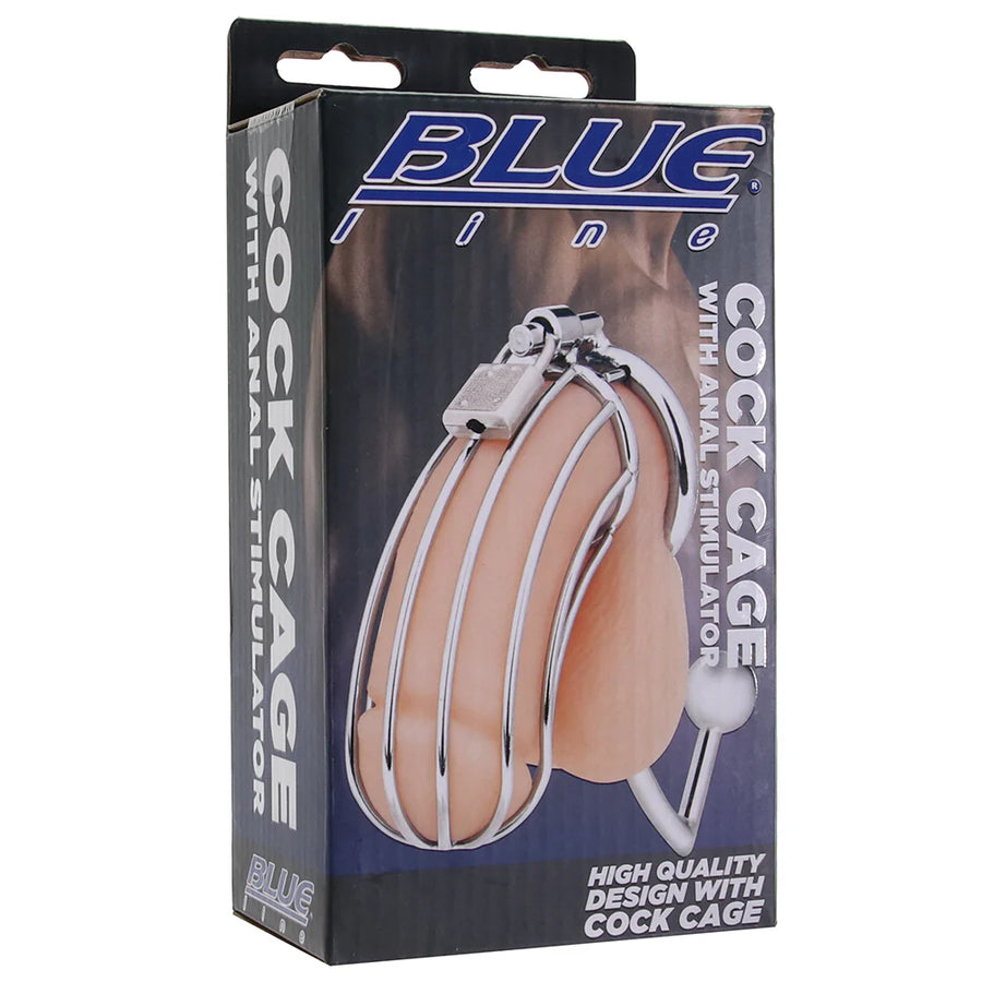 Blue Line Cock Cage with Anal Stimulator/Lock