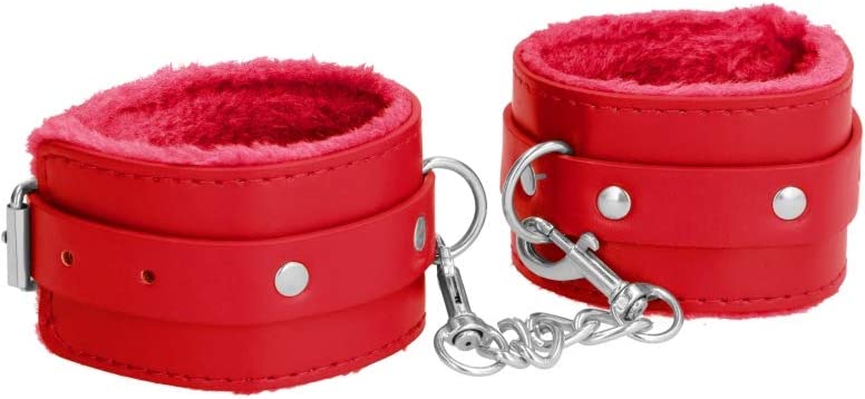 Plush Leather Wrist Cuffs Red