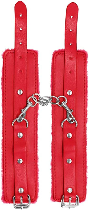 Plush Leather Wrist Cuffs Red