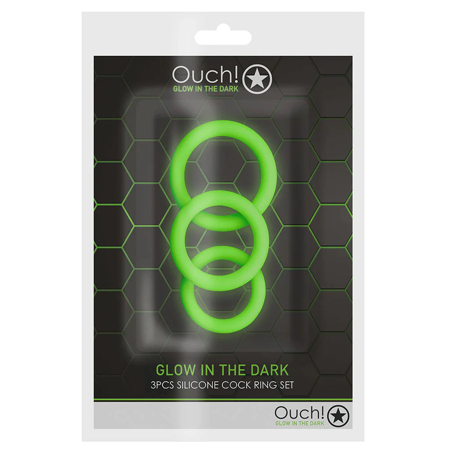 Ouch Glow in the Dark 3pc Cock Ring Set