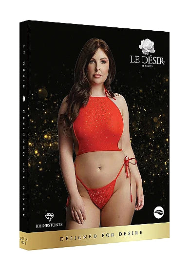 LE DESIR Rhinestone Top And Thong Red