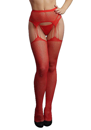 LE DESIR Suspender Rhinestone Pantyhose OS