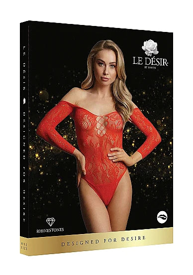 LE DESIR Wonder Rhinestone Bodysuit Red