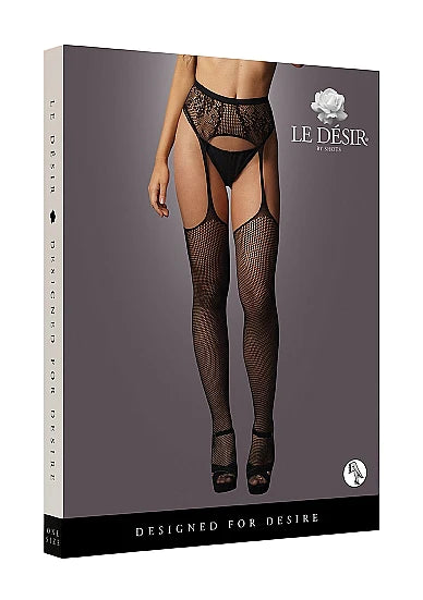 LE DESIR Fishnet And Lace Garterbelt Stockings