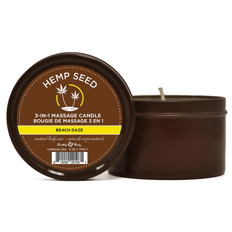 3 in 1 Hemp Seed Round Tin Massage Candle Beach Daze 6 oz.