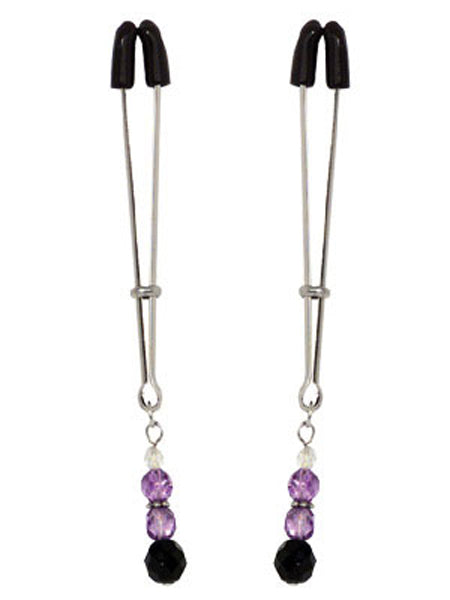 Nipple Clips Tweezer Style with Purple Beads